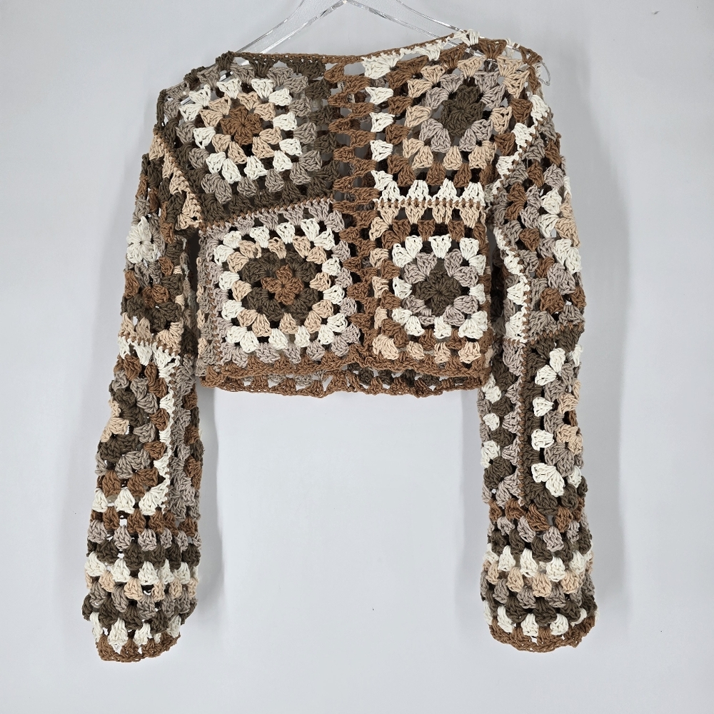 Atelier Solana Recycled Stardust Cropped Crochet Sweater Size S NEW